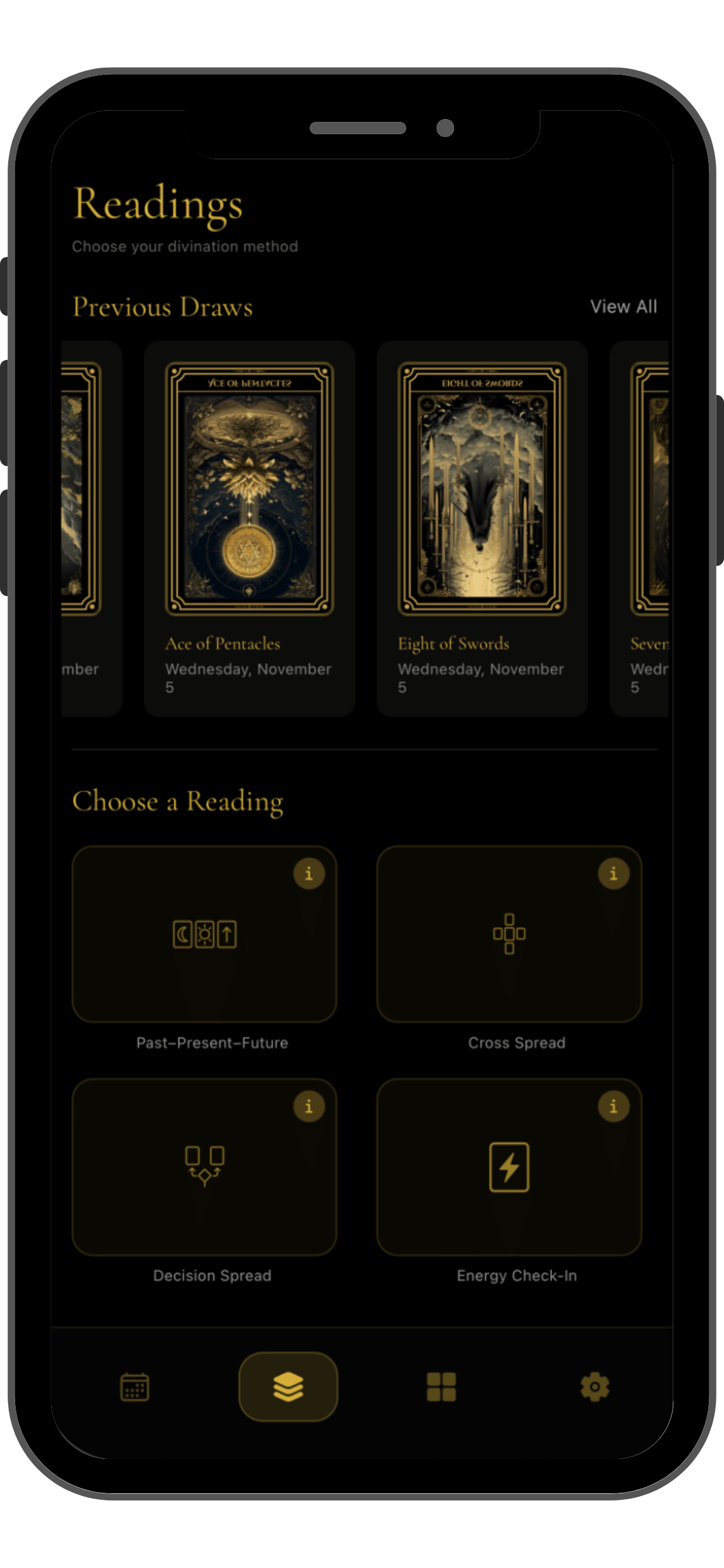 Custom readings screen