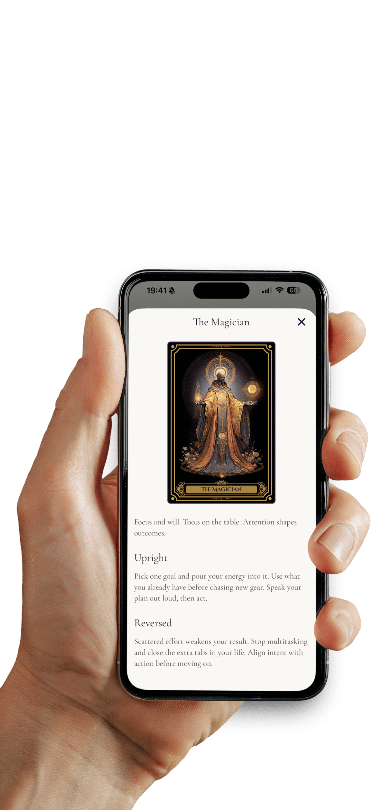 Tarot card detail view